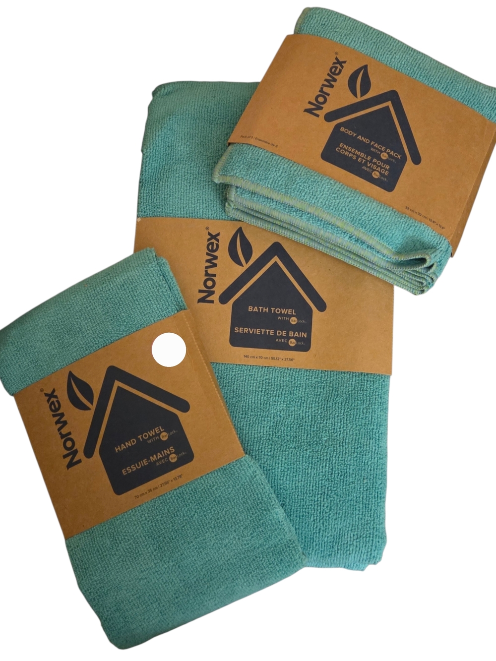 Norwex Aqua Green 3 Piece Bath, Hand & Body Face Towel Set